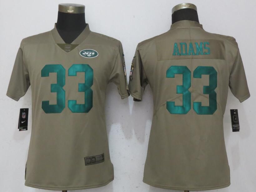 Women New York Jets #33 Adams Olive Salute To Service NFL Jerseys
